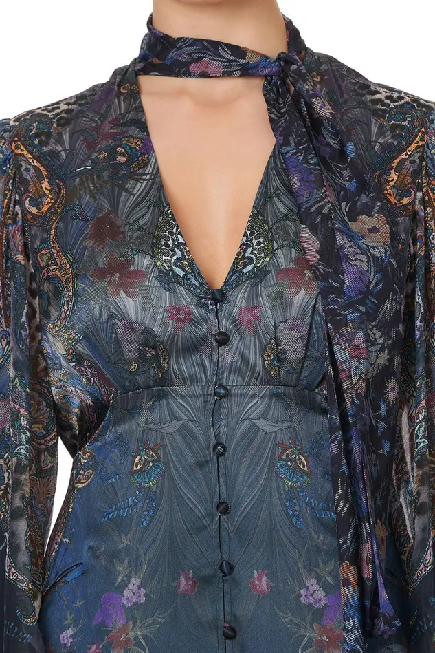Camilla Party Dresses Women Blouson Dress With Neck Tie Festival Express