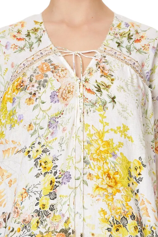 Camilla Tops Women Blouson Blouse With Neck Tie In The Hills Of Tuscany