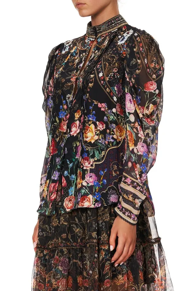 Camilla Tops Women Pintuck Blouse With Draped Sleeve Blushing Manor