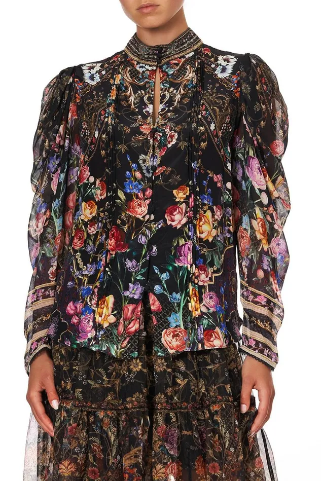 Camilla Tops Women Pintuck Blouse With Draped Sleeve Blushing Manor