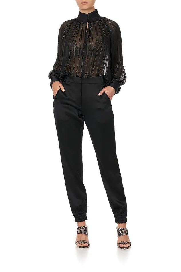 Camilla Trousers and Leggings Women Jogger With Encased Elastic Cuff Solid Black