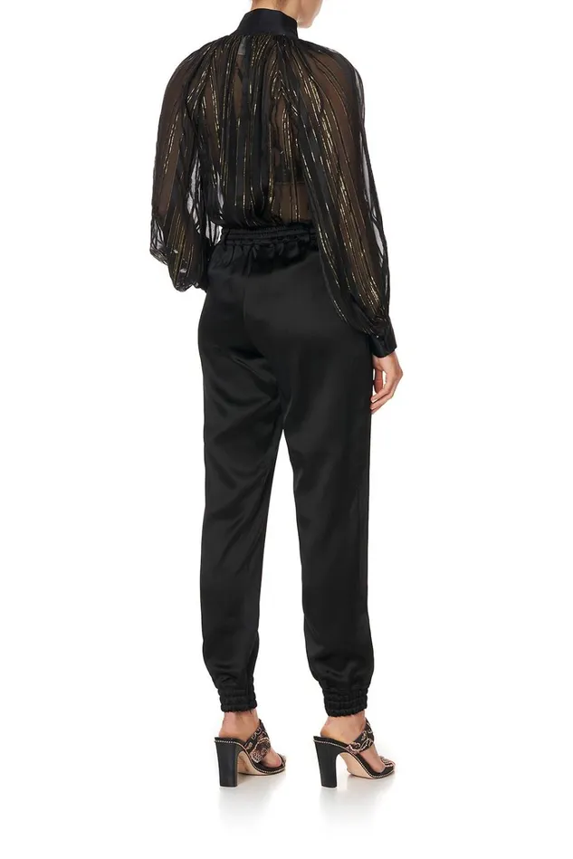 Camilla Trousers and Leggings Women Jogger With Encased Elastic Cuff Solid Black