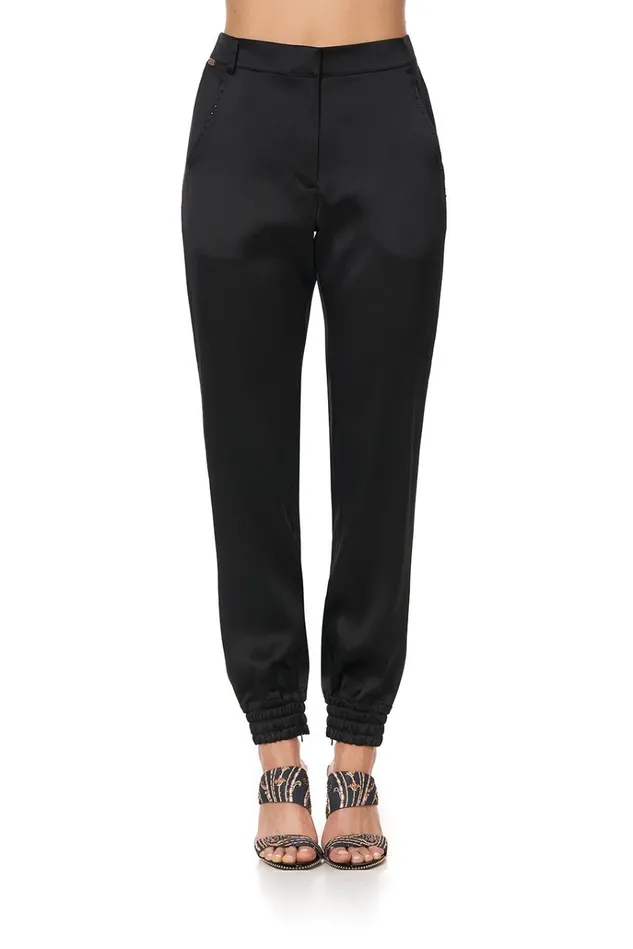 Camilla Trousers and Leggings Women Jogger With Encased Elastic Cuff Solid Black