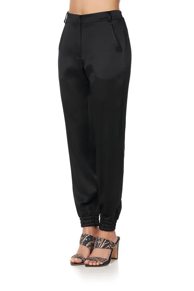 Camilla Trousers and Leggings Women Jogger With Encased Elastic Cuff Solid Black