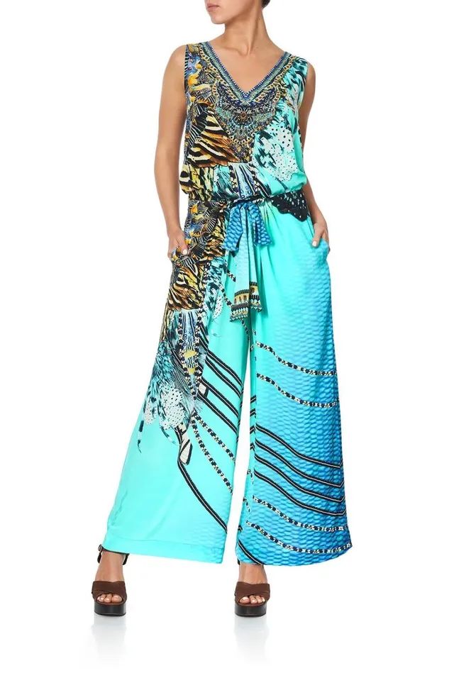 Camilla Trousers and Leggings Women Lounge Trouser With Tie Waist Marine Queen