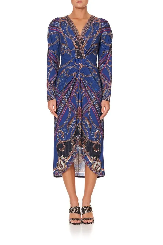 Camilla Wedding Guest Dresses Women Jersey Tuck Dress With Drapped Sleeves Dining Hall Darling