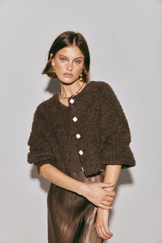 Cardigans Women VRG GRL Elsie Knit Cardigan Chocolate