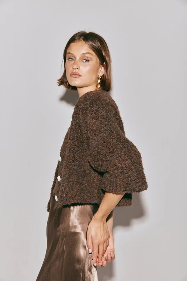 Cardigans Women VRG GRL Elsie Knit Cardigan Chocolate Cardigans Women VRG GRL Elsie Knit Cardigan Chocolate