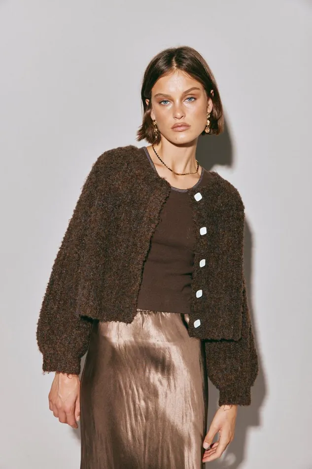 Cardigans Women VRG GRL Elsie Knit Cardigan Chocolate Cardigans Women VRG GRL Elsie Knit Cardigan Chocolate