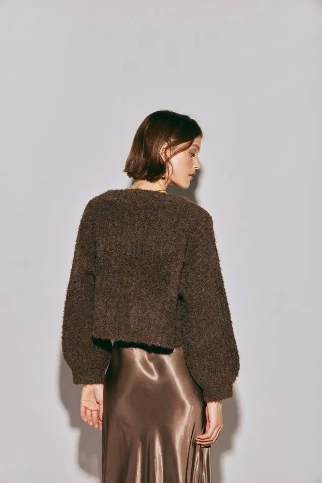 Cardigans Women VRG GRL Elsie Knit Cardigan Chocolate Cardigans Women VRG GRL Elsie Knit Cardigan Chocolate