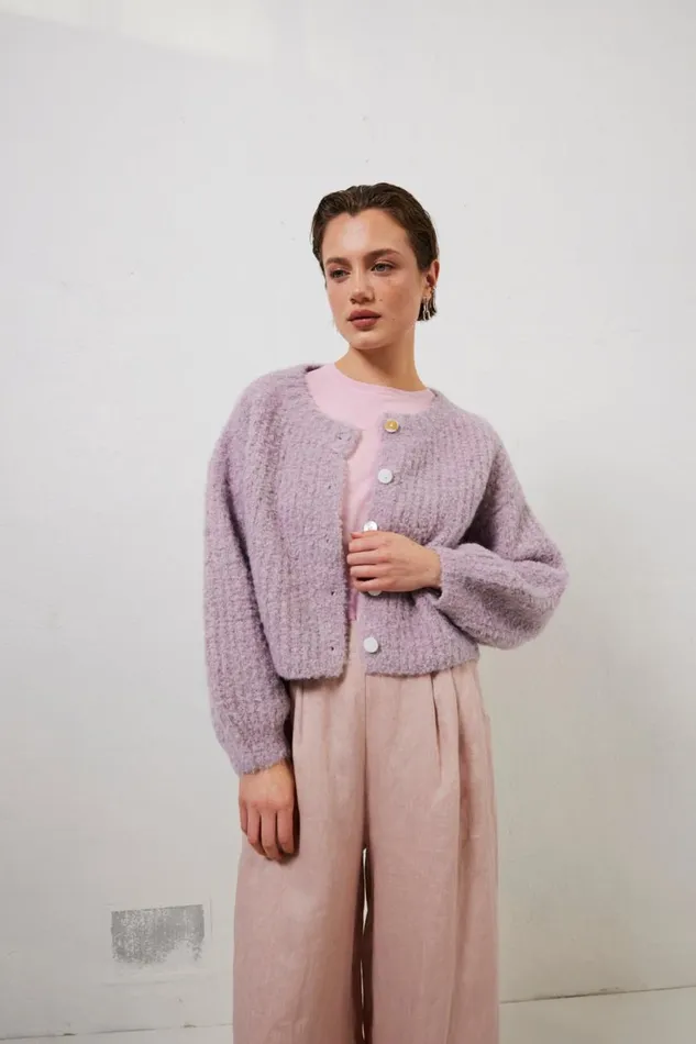 Cardigans Women VRG GRL Elsie Knit Cardigan Lilac Cardigans Women VRG GRL Elsie Knit Cardigan Lilac