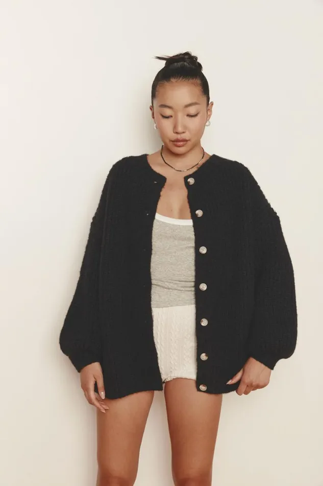 Cardigans Women VRG GRL Penelope Knit Cardigan Black