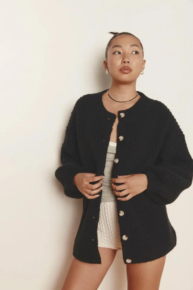 Cardigans Women VRG GRL Penelope Knit Cardigan Black Cardigans Women VRG GRL Penelope Knit Cardigan Black