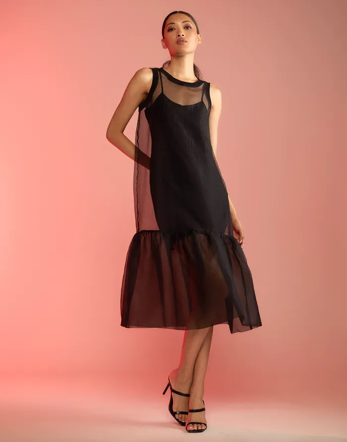 Carrie Organza Midi Dress 8211 Black Women Cynthia Rowley Dresses