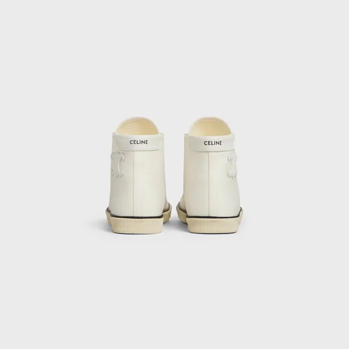 Celine Blank Mid Lace Up Sneaker With Toe Cap In Canvas And Calfskin Off White Women CELINE SNEAKERS Celine Blank Mid Lace Up Sneaker With Toe Cap In Canvas And Calfskin Off White Women CELINE SNEAKERS