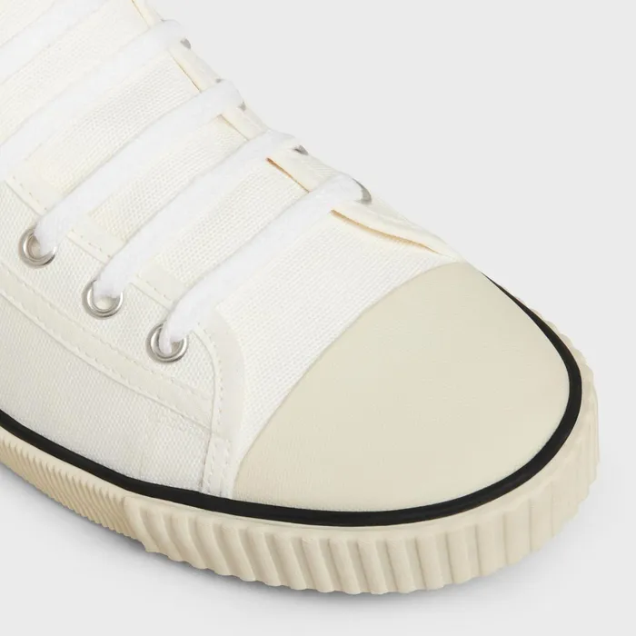 Celine Blank Mid Lace Up Sneaker With Toe Cap In Canvas And Calfskin Off White Women CELINE SNEAKERS Celine Blank Mid Lace Up Sneaker With Toe Cap In Canvas And Calfskin Off White Women CELINE SNEAKERS