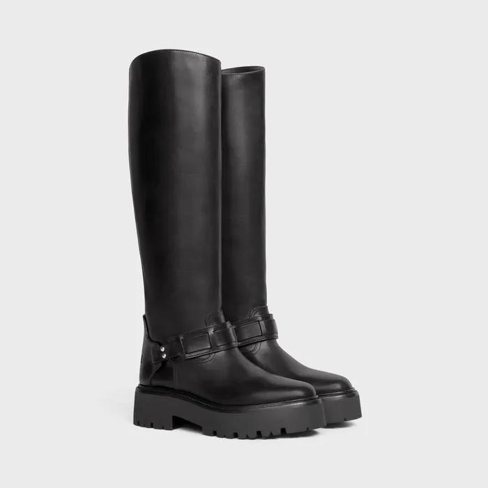 Celine Bulky High Boot With Harness In Calfskin Black Women CELINE BOOTS AND ANKLE BOOTS