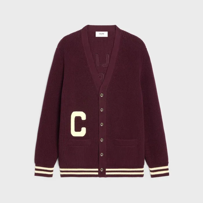 Celine College Cardigan In Cotton Burgundyecru Men CELINE KNITWEAR