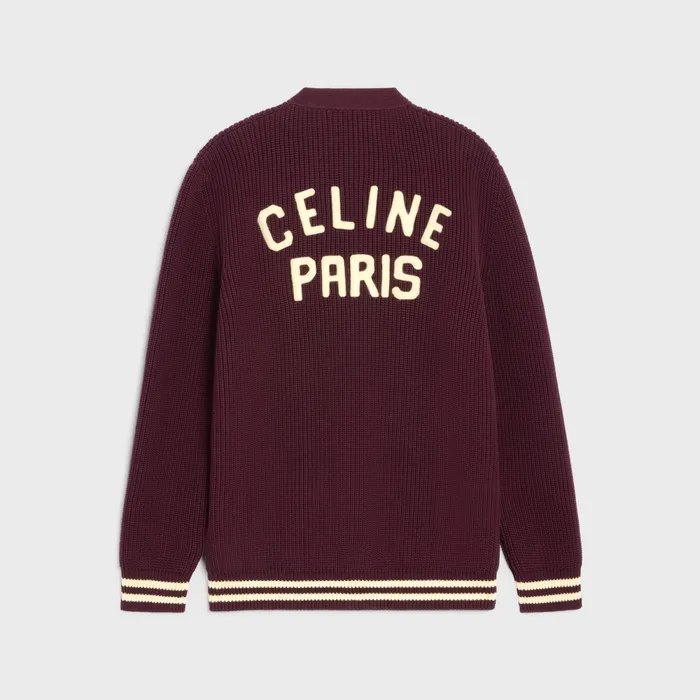 Celine College Cardigan In Cotton Burgundyecru Men CELINE KNITWEAR