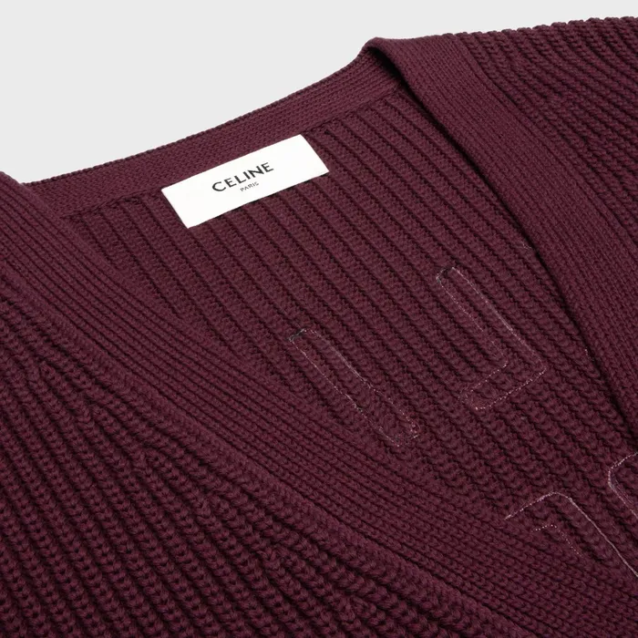 Celine College Cardigan In Cotton Burgundyecru Men CELINE KNITWEAR