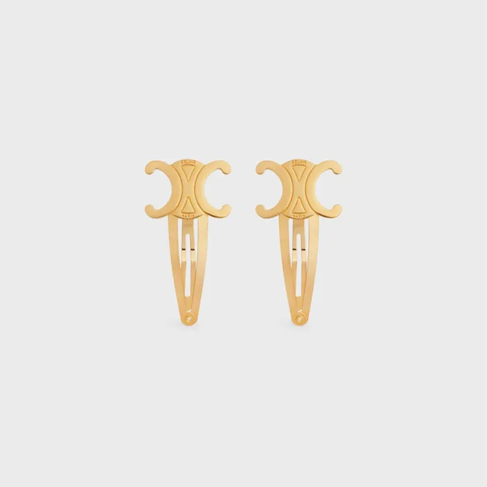 Celine Hair Accessories Set Of 2 Triomphe Snap Hair Clips In Brass With Gold Finish And Steel Gold Women CELINE HAIR ACCESSORIES Celine Hair Accessories Set Of 2 Triomphe Snap Hair Clips In Brass With Gold Finish And Steel Gold Women CELINE HAIR ACCESSORIES