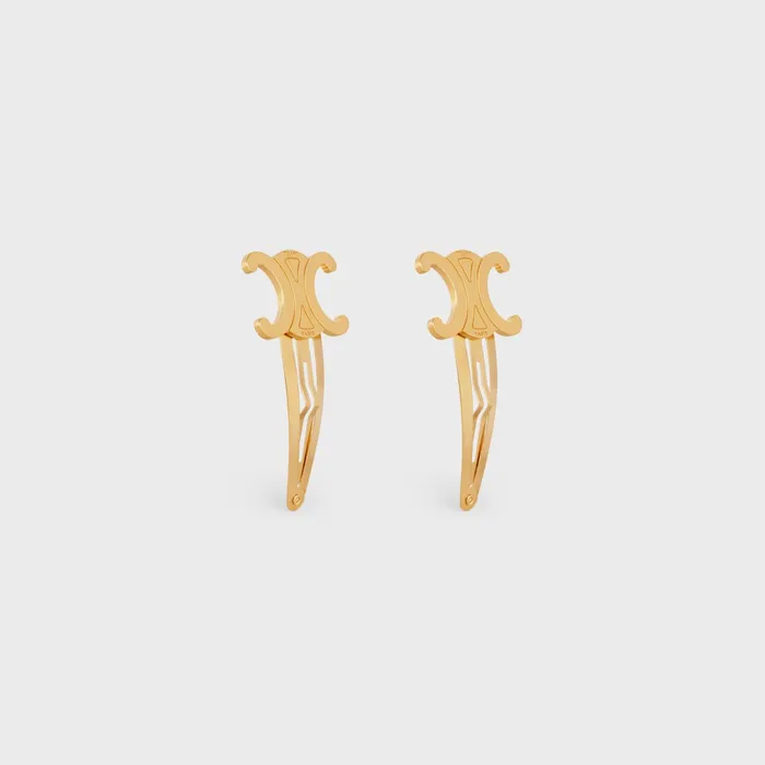 Celine Hair Accessories Set Of 2 Triomphe Snap Hair Clips In Brass With Gold Finish And Steel Gold Women CELINE HAIR ACCESSORIES Celine Hair Accessories Set Of 2 Triomphe Snap Hair Clips In Brass With Gold Finish And Steel Gold Women CELINE HAIR ACCESSORIES