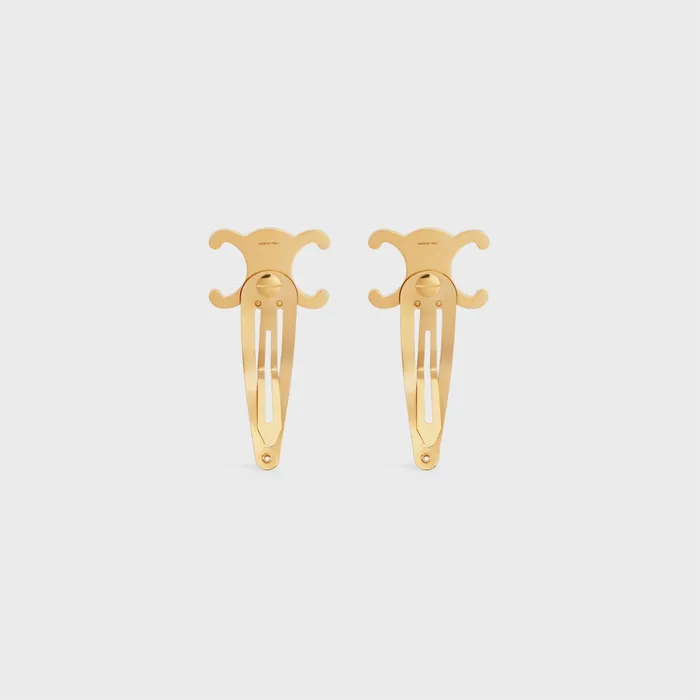 Celine Hair Accessories Set Of 2 Triomphe Snap Hair Clips In Brass With Gold Finish And Steel Gold Women CELINE HAIR ACCESSORIES Celine Hair Accessories Set Of 2 Triomphe Snap Hair Clips In Brass With Gold Finish And Steel Gold Women CELINE HAIR ACCESSORIES