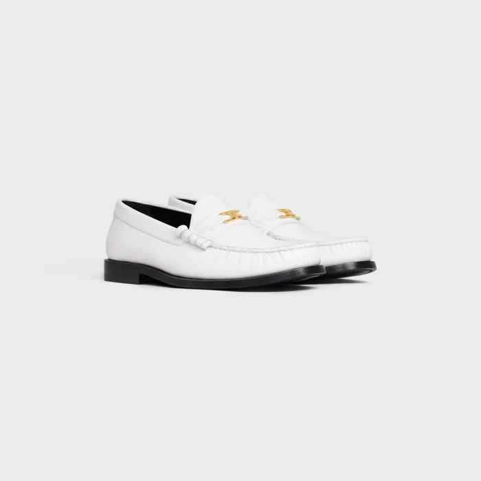 Celine Luco Triomphe Loafer In Polished Bullskin White Women CELINE LOAFERS AND FLATS