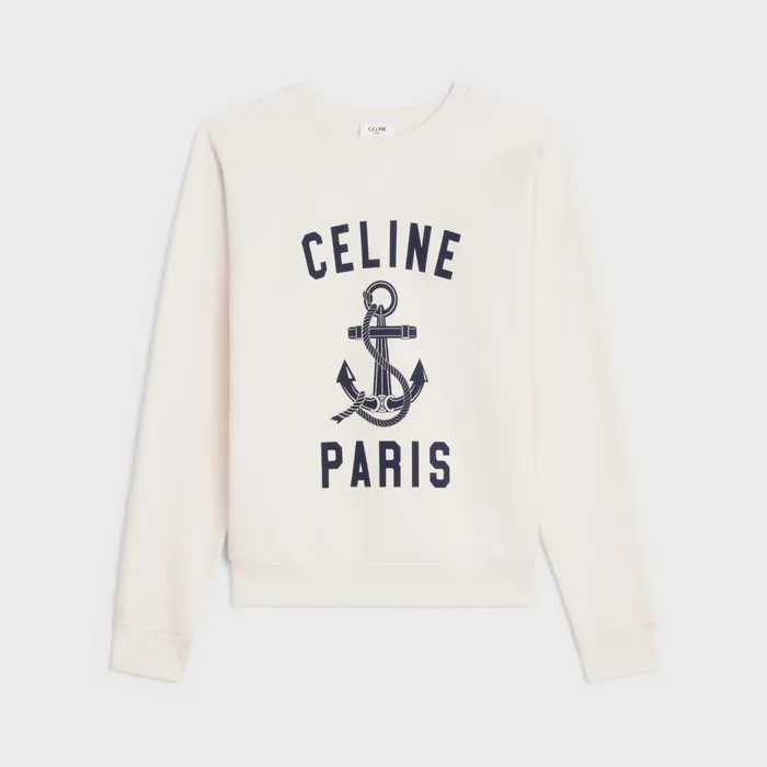 Celine Paris Anchor Sweater In Cashmere Fleece Light Ivory Bleu Ancre Women CELINE KNITWEAR