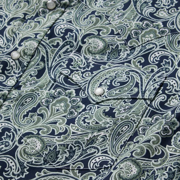 Classic Cut Men Stetson Greenspring Paisley Print Western Shirt Blue