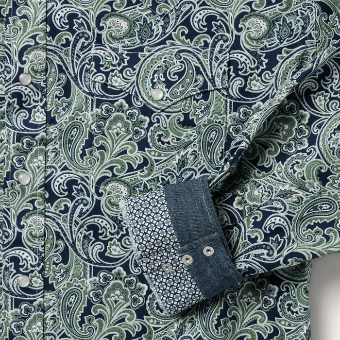 Classic Cut Men Stetson Greenspring Paisley Print Western Shirt Blue