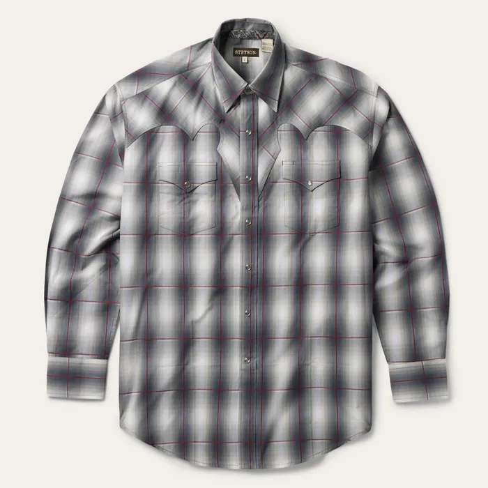 Classic Cut Men Stetson Smoke Ombre Western Shirt Grey