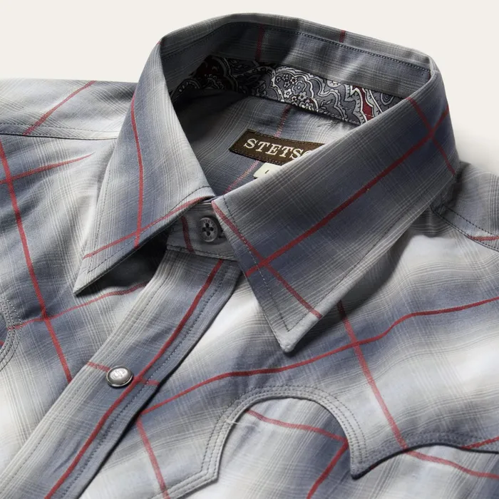 Classic Cut Men Stetson Smoke Ombre Western Shirt Grey