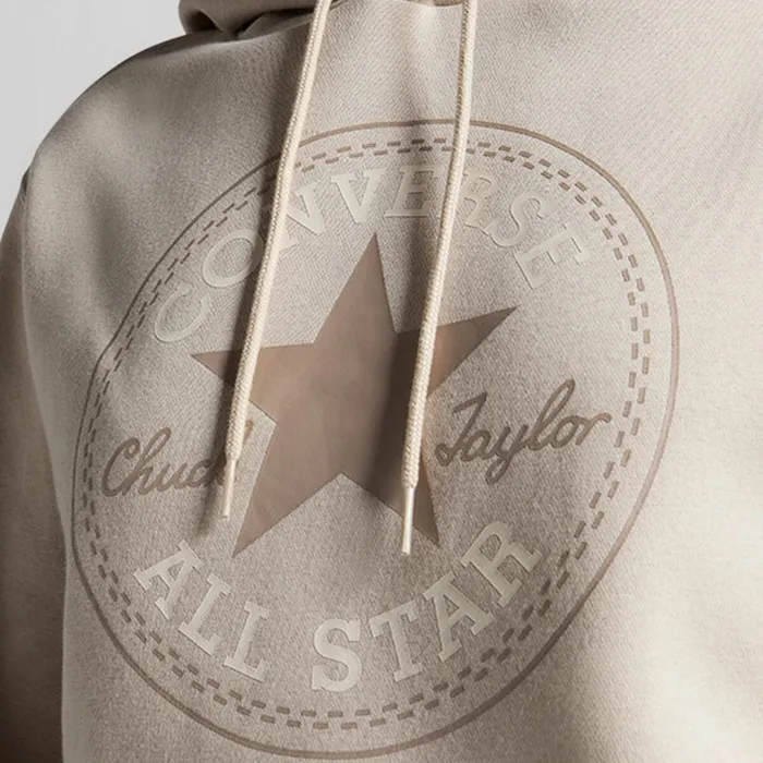 Converse Jackets and Sweatshirts Converse GoTo All Star Patch StandardFit Fleece Pullover Hoodie Beach Stone White 8211 MenWomen