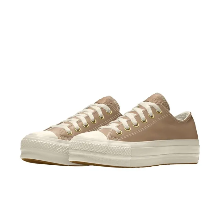 Converse Platforms Custom Chuck Taylor All Star Lift Platform Leather By You Champagne Tan 8211 MenWomen