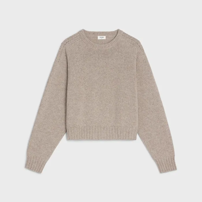 Crew Neck Sweater In Seamless Cashmere Sand Women CELINE KNITWEAR
