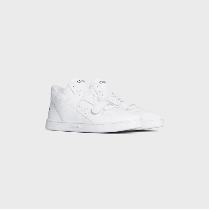 Ct02 Celine Trainer Mid Sneaker With Scratch In Calfskin Optic White Women CELINE SNEAKERS