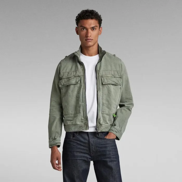 Denim Jackets Men GStar RAW Utility Flap Pocket Zip Jacket Sun Faded Iceberg Green Denim Jackets Men GStar RAW Utility Flap Pocket Zip Jacket Sun Faded Iceberg Green