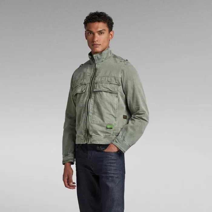 Denim Jackets Men GStar RAW Utility Flap Pocket Zip Jacket Sun Faded Iceberg Green