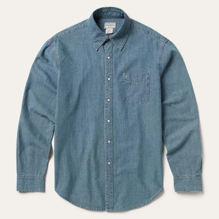 Denim Shirts Men Stetson One Pocket Chambray Denim Shirt Blue