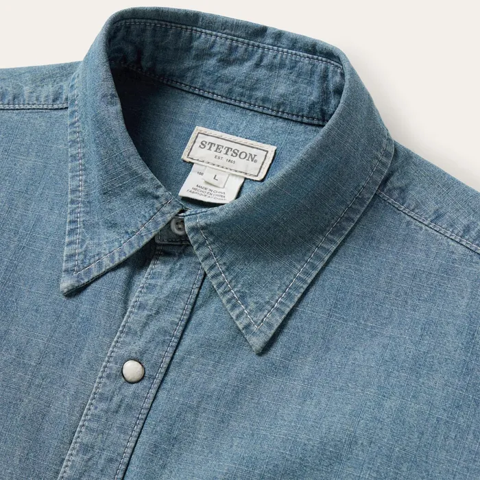 Denim Shirts Men Stetson One Pocket Chambray Denim Shirt Blue