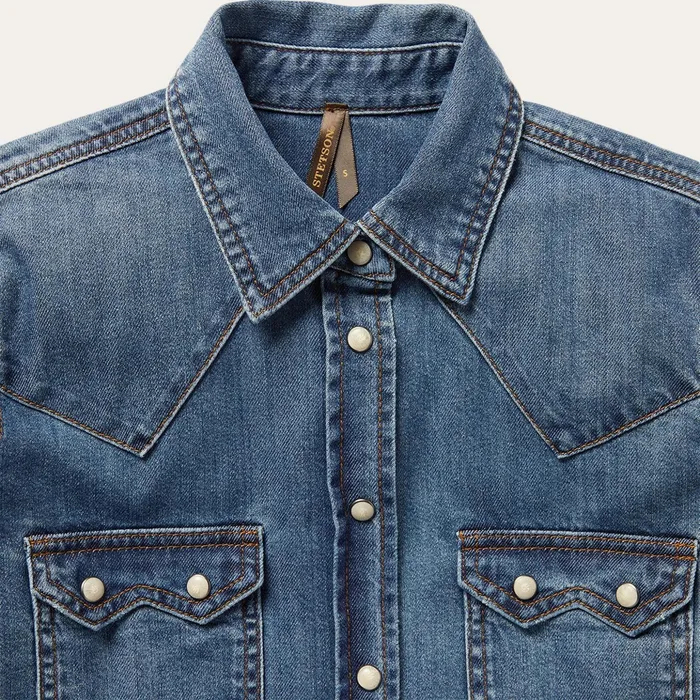 Denim Shirts Women Stetson Distressed Denim Shirt Blue