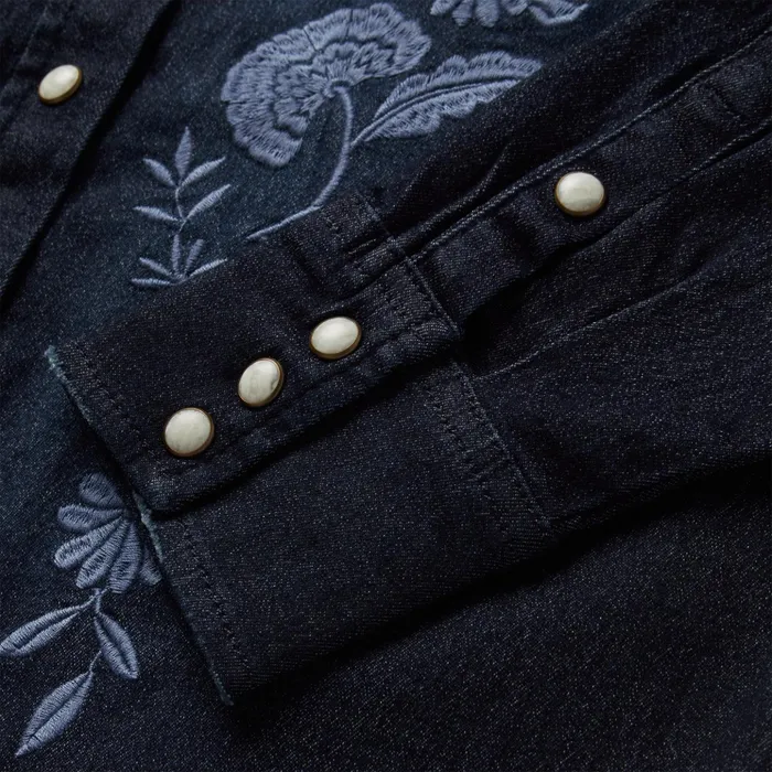 Denim Shirts Women Stetson Embroidered Dark Denim Snap Front Shirt Blue