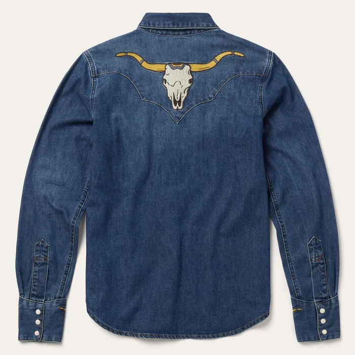 Denim Shirts Women Stetson Embroidered Dark Denim Western Shirt Blue
