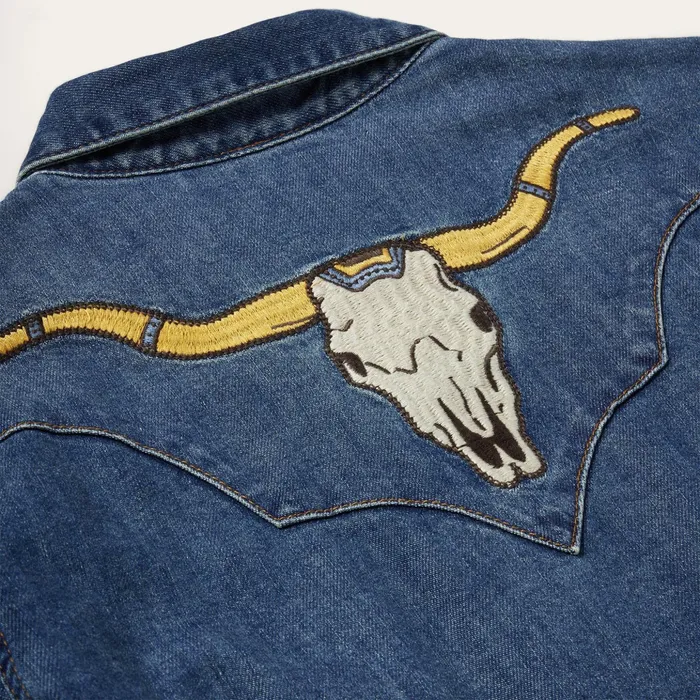 Denim Shirts Women Stetson Embroidered Dark Denim Western Shirt Blue
