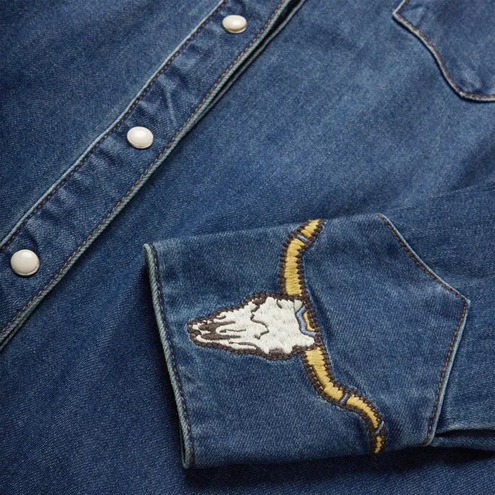 Denim Shirts Women Stetson Embroidered Dark Denim Western Shirt Blue