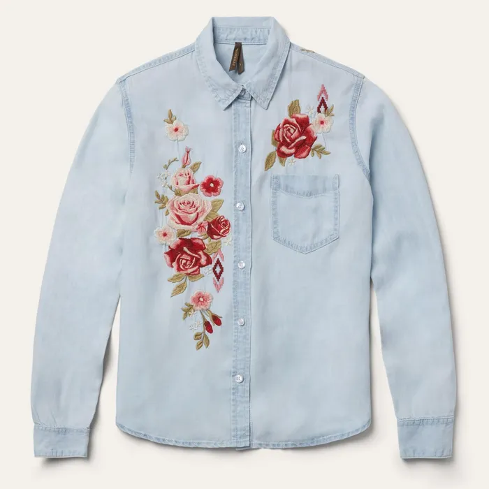 Denim Shirts Women Stetson LongSleeved Embroidered Shirt Blue