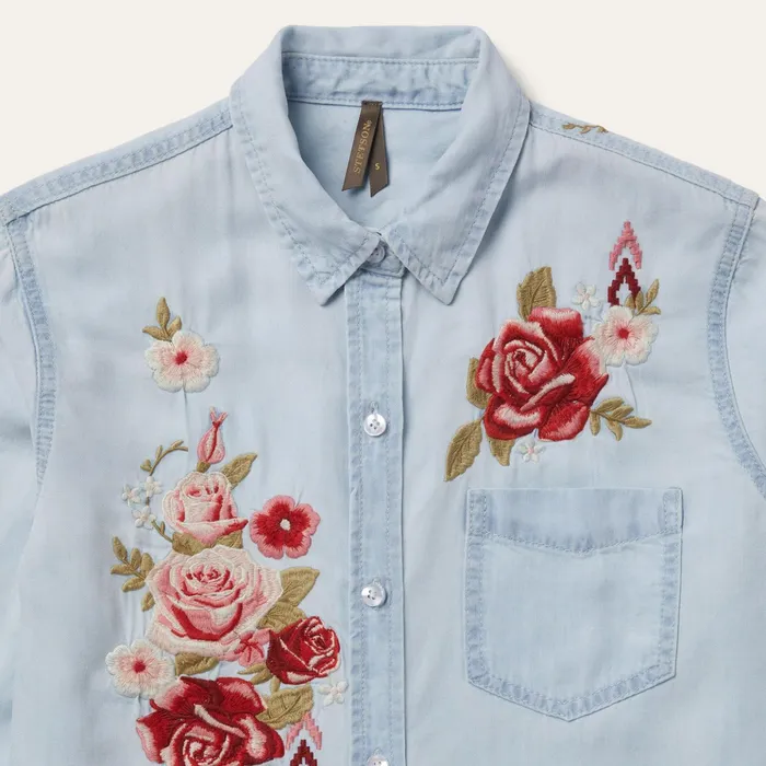 Denim Shirts Women Stetson LongSleeved Embroidered Shirt Blue