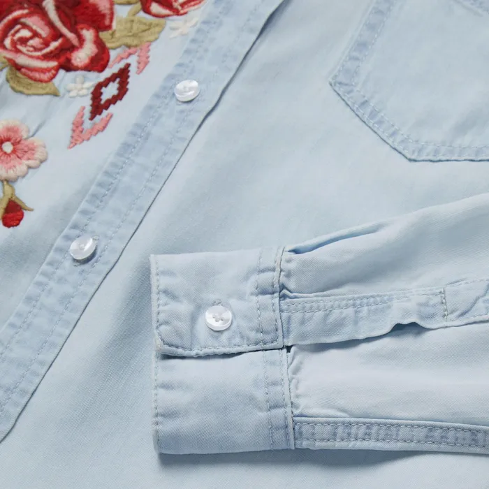 Denim Shirts Women Stetson LongSleeved Embroidered Shirt Blue