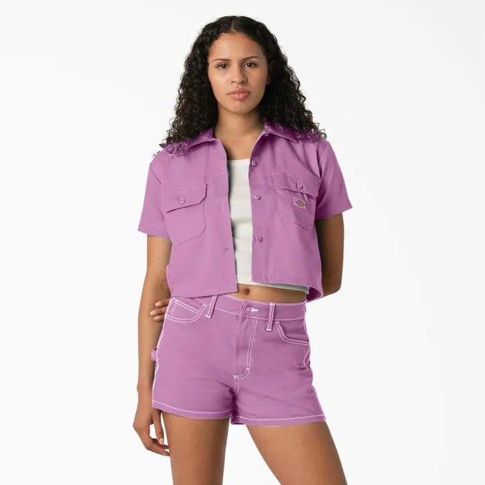 Dickies Button Up Women039s Cropped Work Shirt Wild Rose Wild Rose wr2 8211 Women Dickies Button Up Women039s Cropped Work Shirt Wild Rose Wild Rose wr2 8211 Women